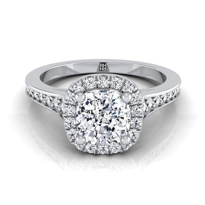 Channel Pavé Halo Cushion, in Platinum, pave setting | RockHer