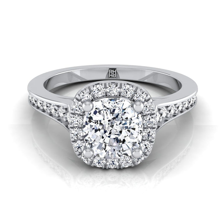 Channel Pavé Halo Cushion, in 18K White Gold, pave setting | RockHer