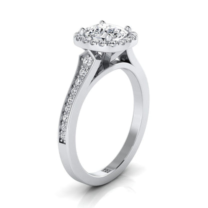 Channel Pavé Halo Cushion, in Platinum, pave setting – side profile | RockHer