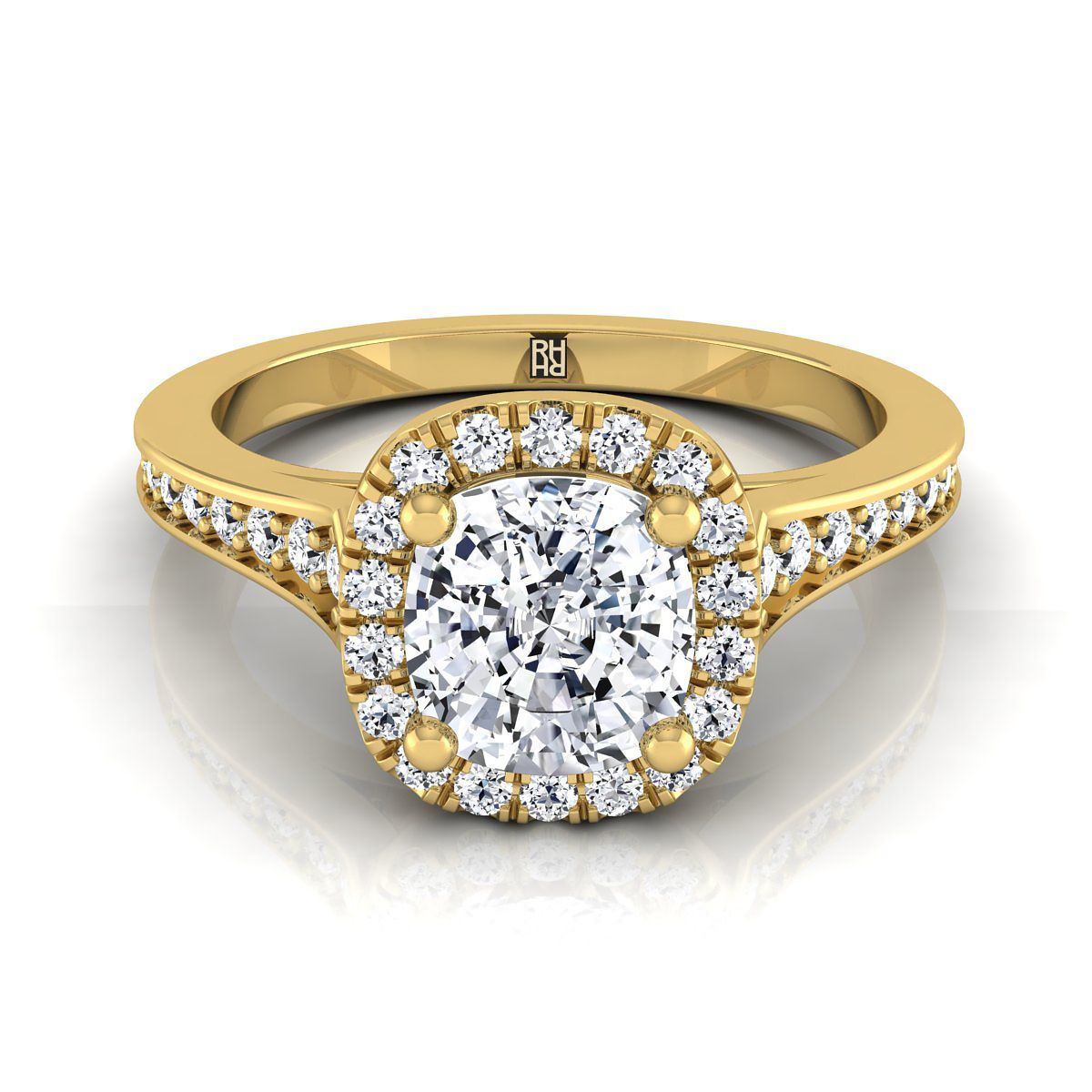 Genesis Select Pav Halo Cushion Cut Lab Diamond Engagement Ring in 18K Yellow Gold | RockHer