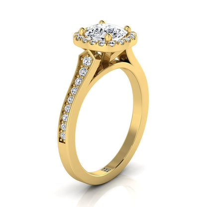 Genesis Select channel pavé halo cushion cushion ring in 14K Yellow Gold — view — RockHer