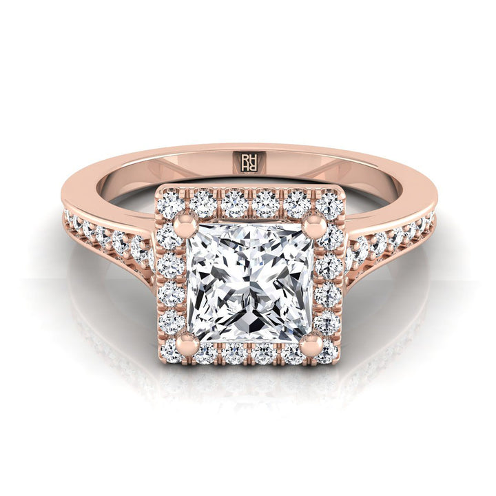 Channel Pavé Halo Princess, in 14K Rose Gold, pave setting | RockHer