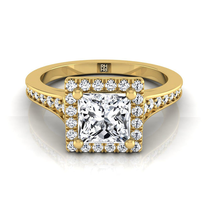 Channel Pavé Halo Princess, in 18K Yellow Gold, pave setting | RockHer