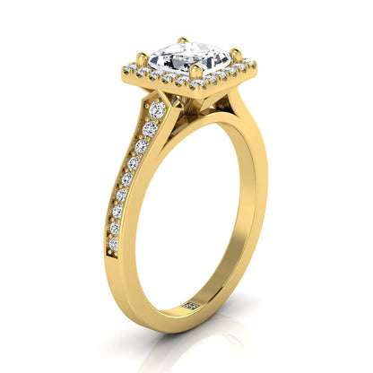 Channel Pavé Halo Princess, in 18K Yellow Gold, pave setting – side profile | RockHer