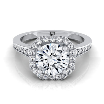 Round Brilliant, Channel Pavé Halo, in Platinum, pave setting | RockHer
