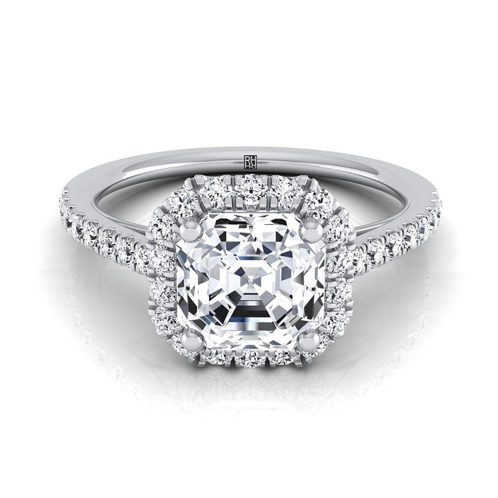 Petite French Pavé Halo Asscher, in Platinum, pave setting | RockHer