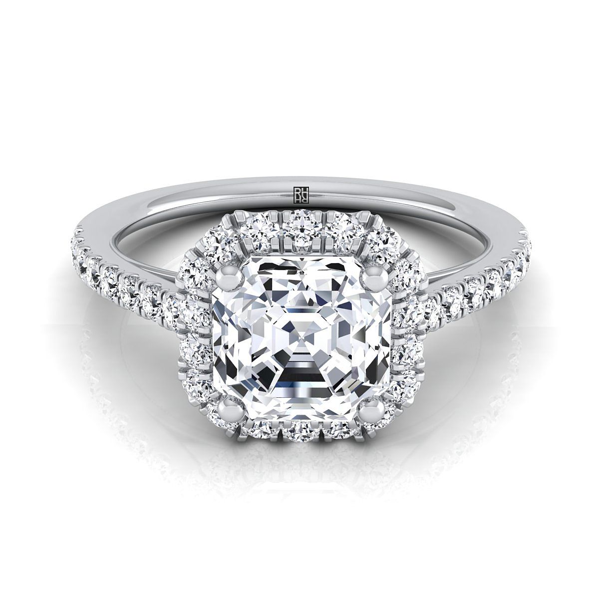 Dylan Select Halo Asscher Cut Lab Diamond Engagement Ring in 18K White Gold | RockHer