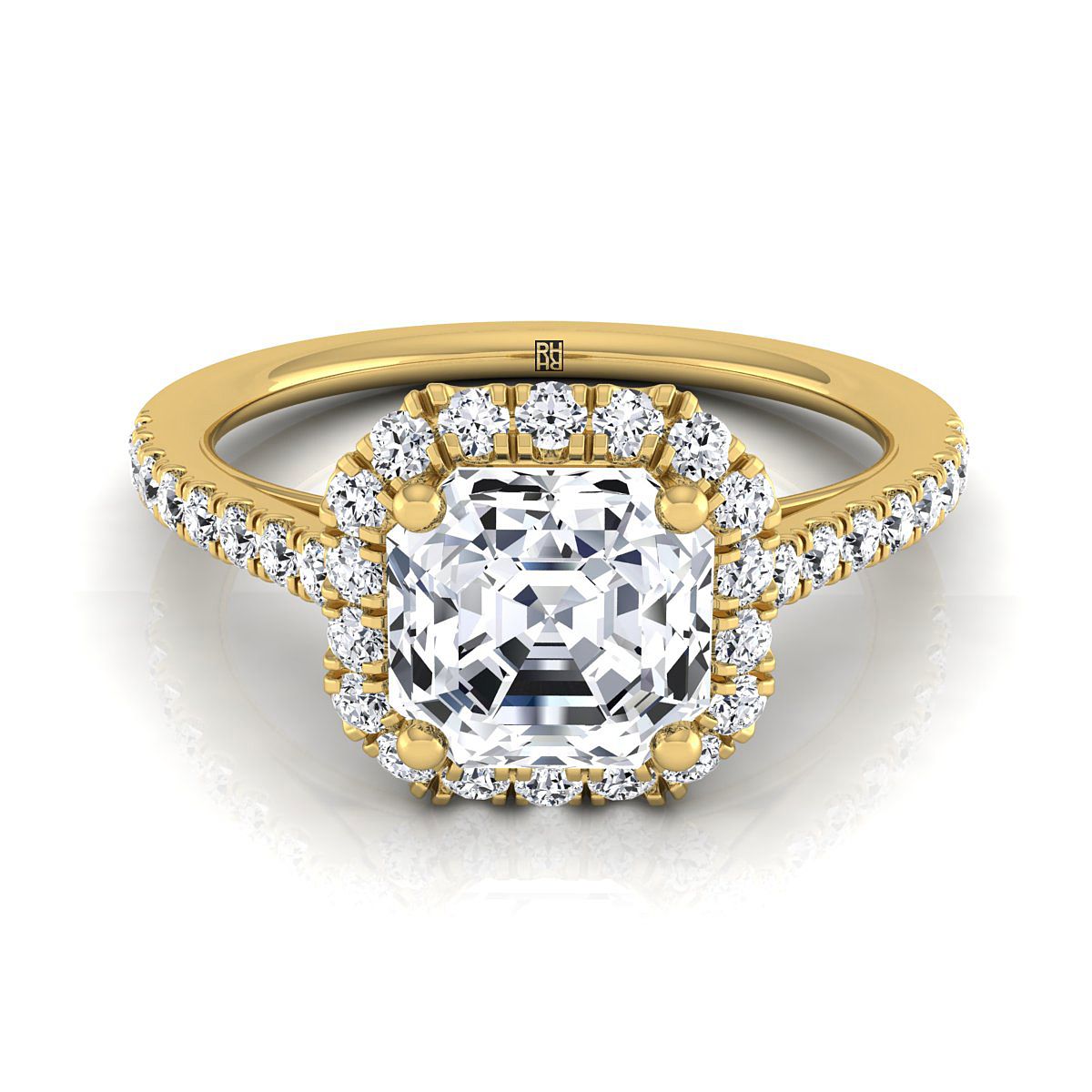 Dylan Select Halo Asscher Cut Lab Diamond Engagement Ring in 18K Yellow Gold | RockHer