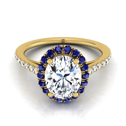 14K Yellow Gold Oval  Petite Halo French Diamond Pave Engagement Ring -1/5ctw