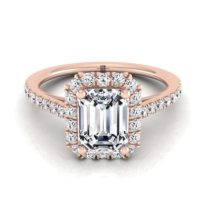 European Cut, Petite French Pavé Halo Emerald, in 14K Rose Gold, pave setting | RockHer