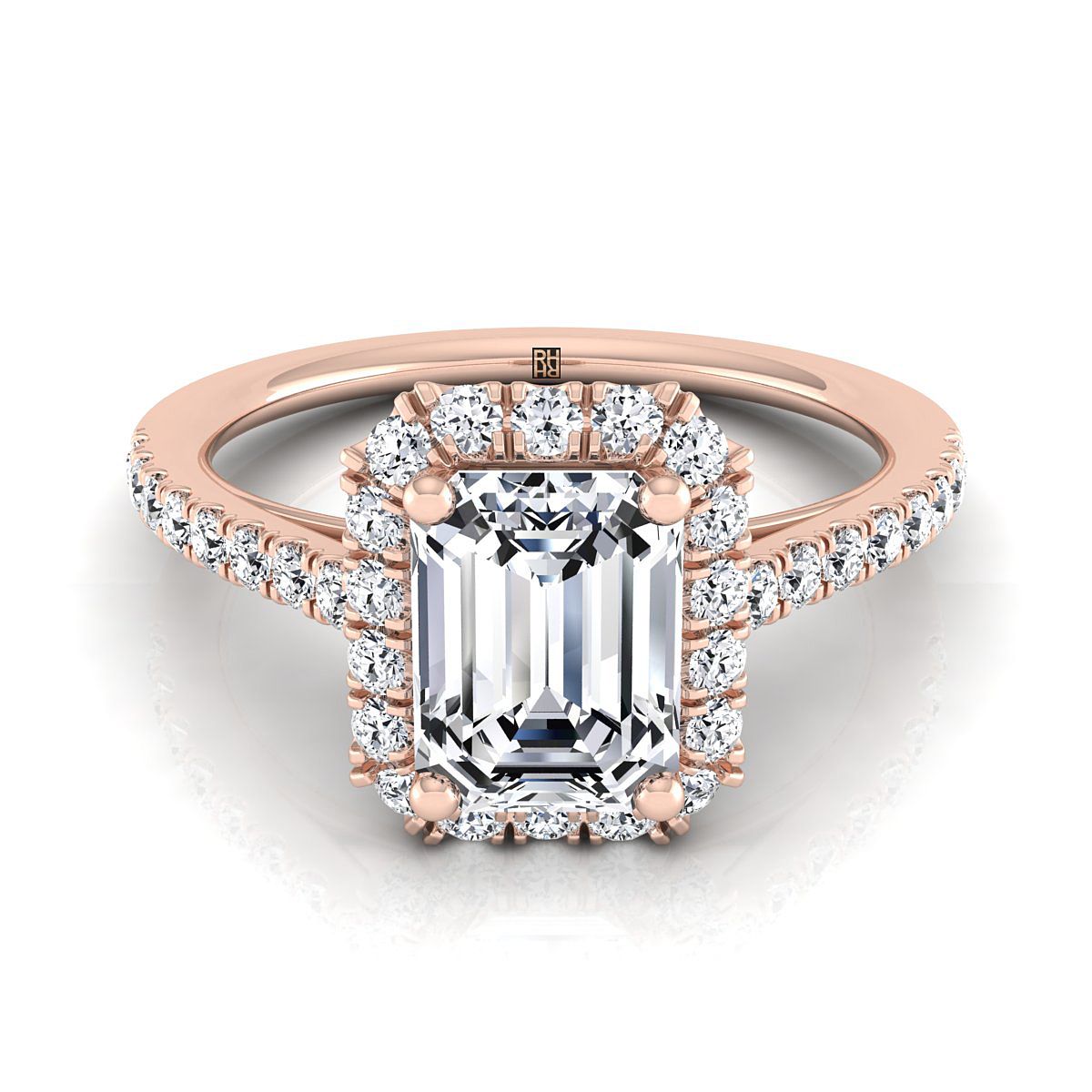Dylan Select Halo Emerald Cut Lab Diamond Engagement Ring in 14K Rose Gold | RockHer