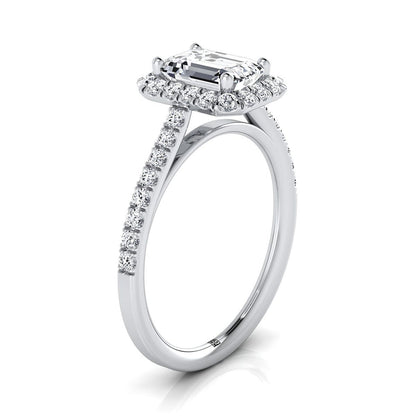 European Cut, Petite French Pavé Halo Emerald, in Platinum, pave setting – side profile | RockHer