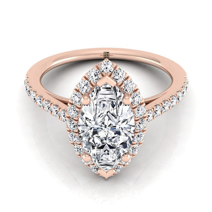 Petite French Pavé Halo Marquise, in 14K Rose Gold, pave setting | RockHer