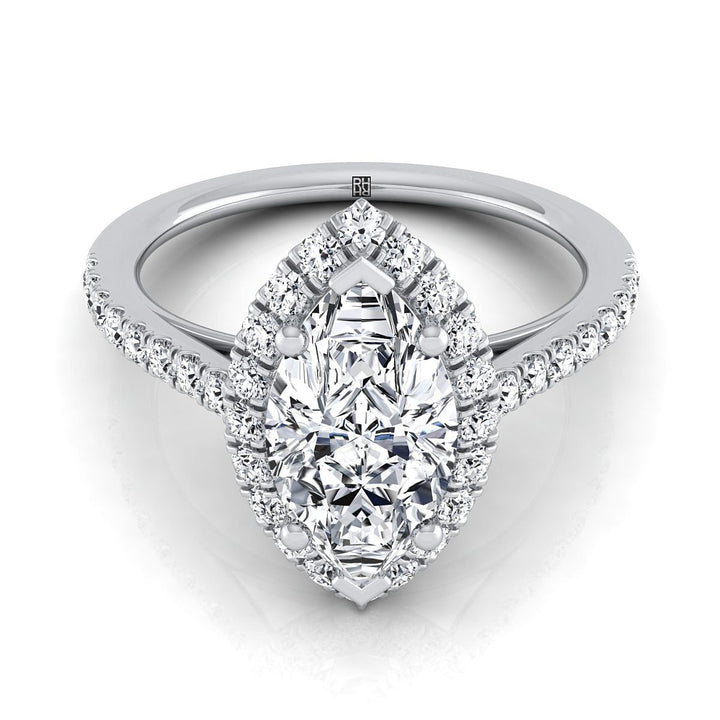 Petite French Pavé Halo Marquise, in 18K White Gold, pave setting | RockHer