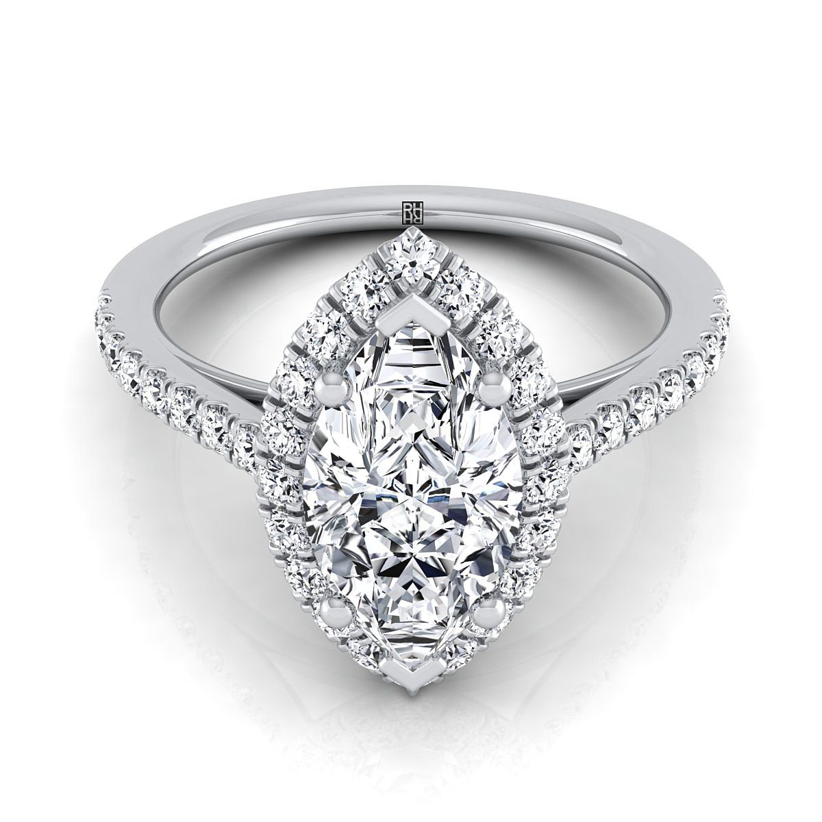 Dylan Select Petite French Pavé Halo Marquise Lab Diamond Engagement Ring in Platinum | RockHer