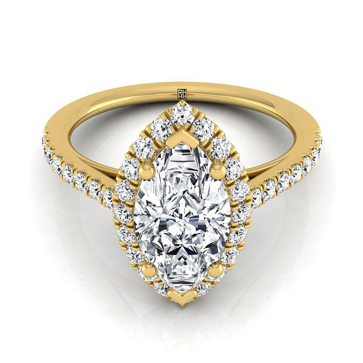 Dylan Select Petite French Pavé Halo Marquise Lab Diamond Engagement Ring in 14K Yellow Gold | RockHer