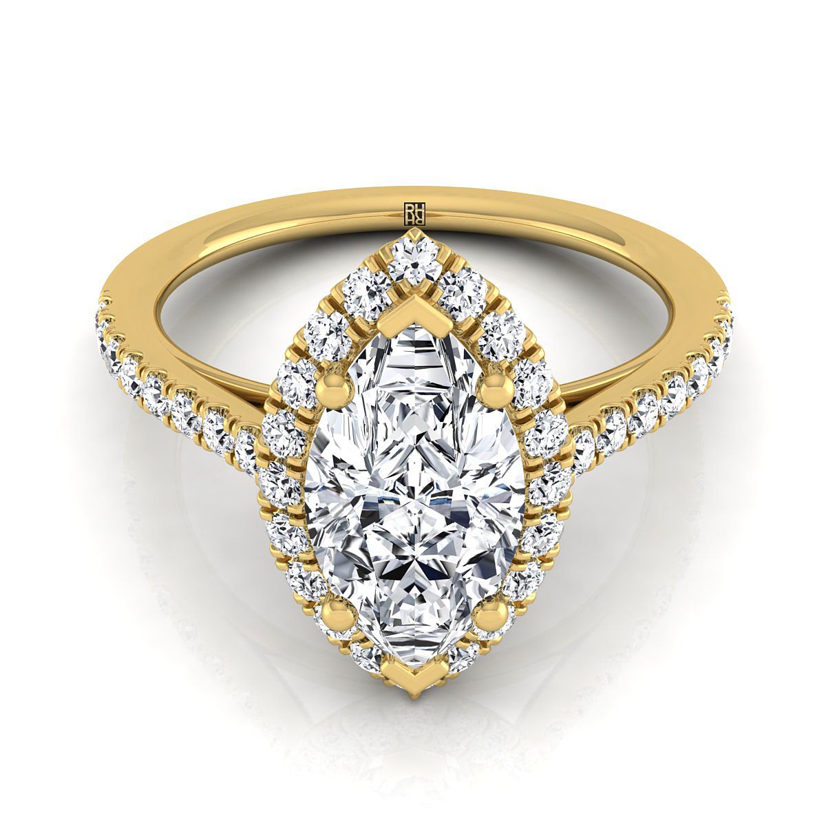Dylan Select Petite French Pavé Halo Marquise Lab Diamond Engagement Ring in 18K Yellow Gold | RockHer