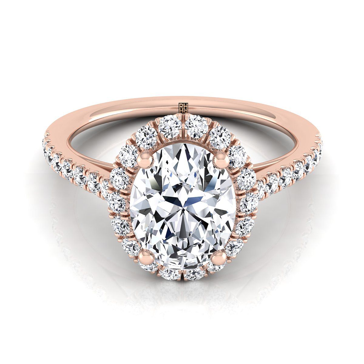 Dylan Select Petite French Pavé Halo Oval Lab Diamond Engagement Ring in 14K Rose Gold | RockHer