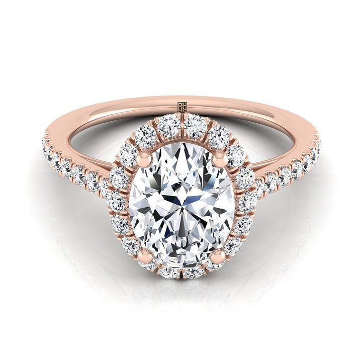 Dylan Select Petite French Pavé Halo Oval Lab Diamond Engagement Ring in 14K Rose Gold | RockHer