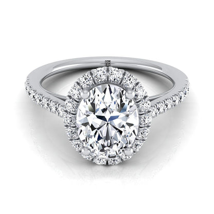 Dylan Select Petite French Pavé Halo Oval Engagement Ring, in 14K White Gold, pave setting – view 7 | RockHer