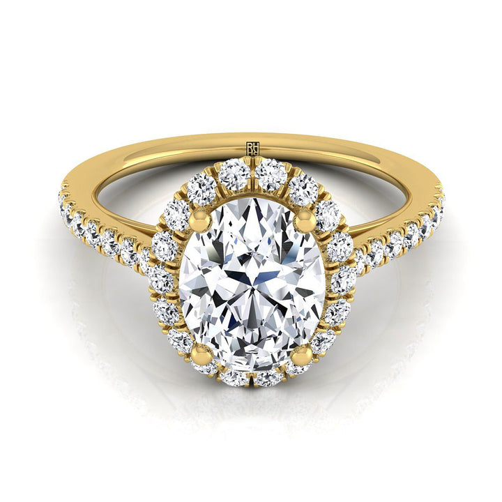 Petite French Pavé Halo Oval in 18K Yellow Gold