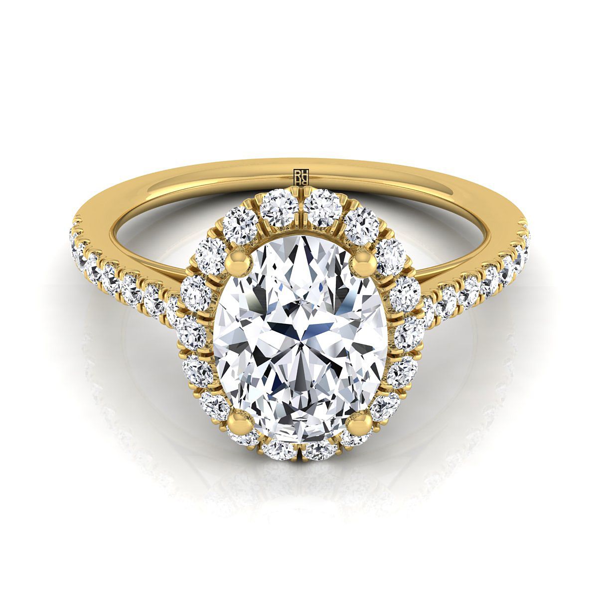Dylan Select Petite French Pavé Halo Oval Lab Diamond Engagement Ring in 18K Yellow Gold | RockHer