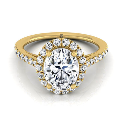 Dylan Select Petite French Pavé Halo Oval Engagement Ring, in 18K Yellow Gold, pave setting – view 7 | RockHer