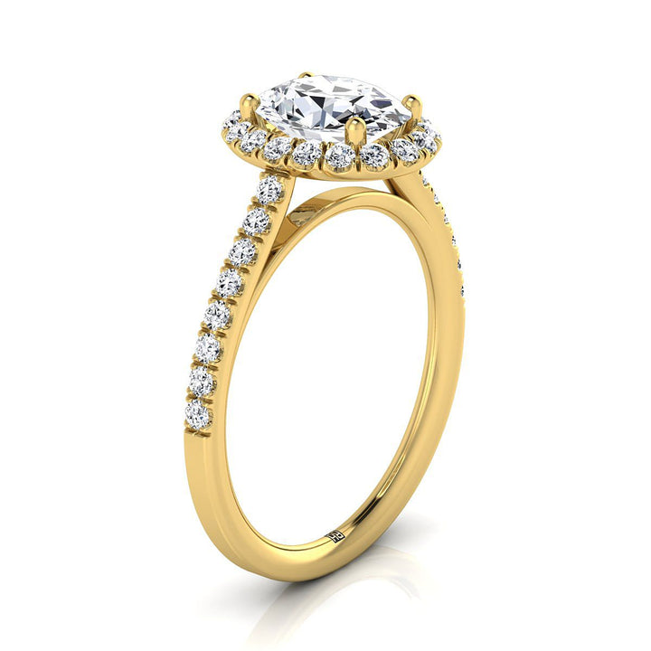 Dylan Select Petite French Pavé Halo Oval Engagement Ring in 14K Yellow Gold with Oval Ideal Cut Lab Diamond — D/VVS1 | IGI Certified