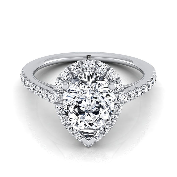 Petite French Pavé Halo Pear Shape, in Platinum, pave setting | RockHer