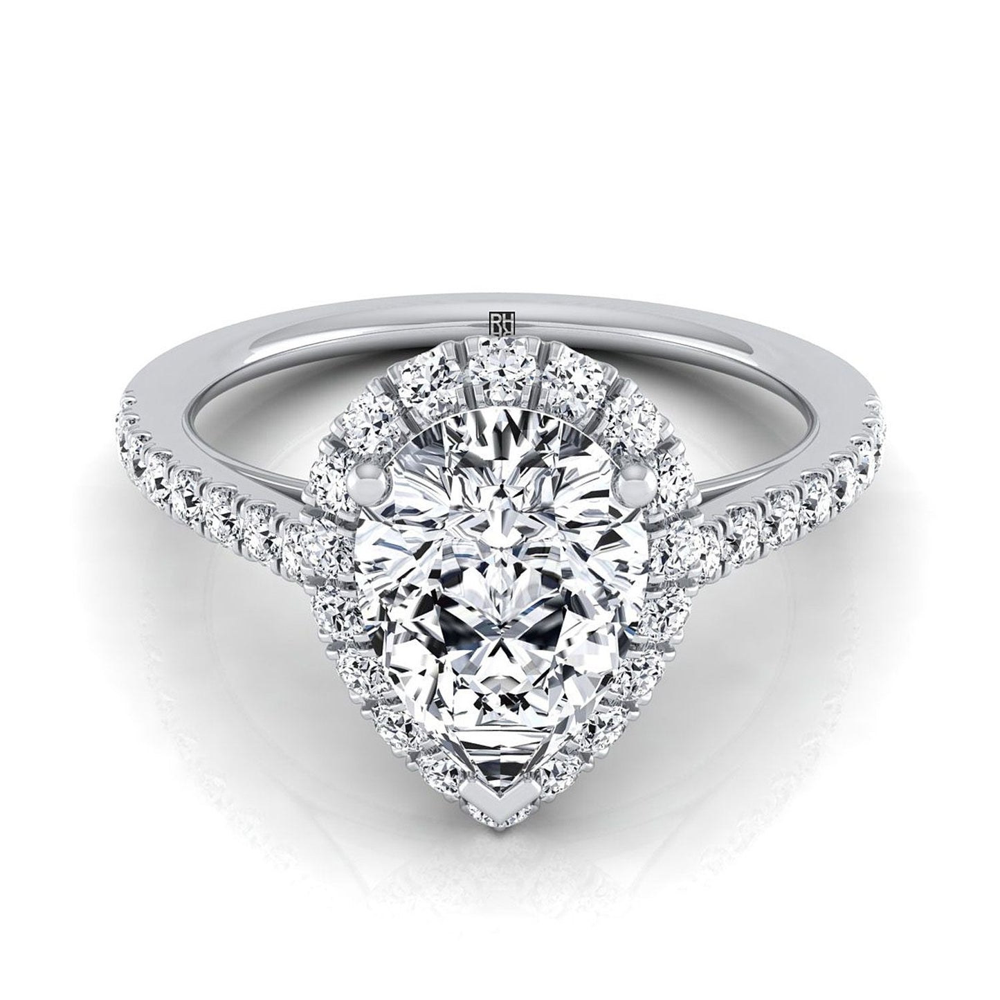 Dylan Select Halo Pear Lab Diamond Engagement Ring in 18K White Gold | RockHer