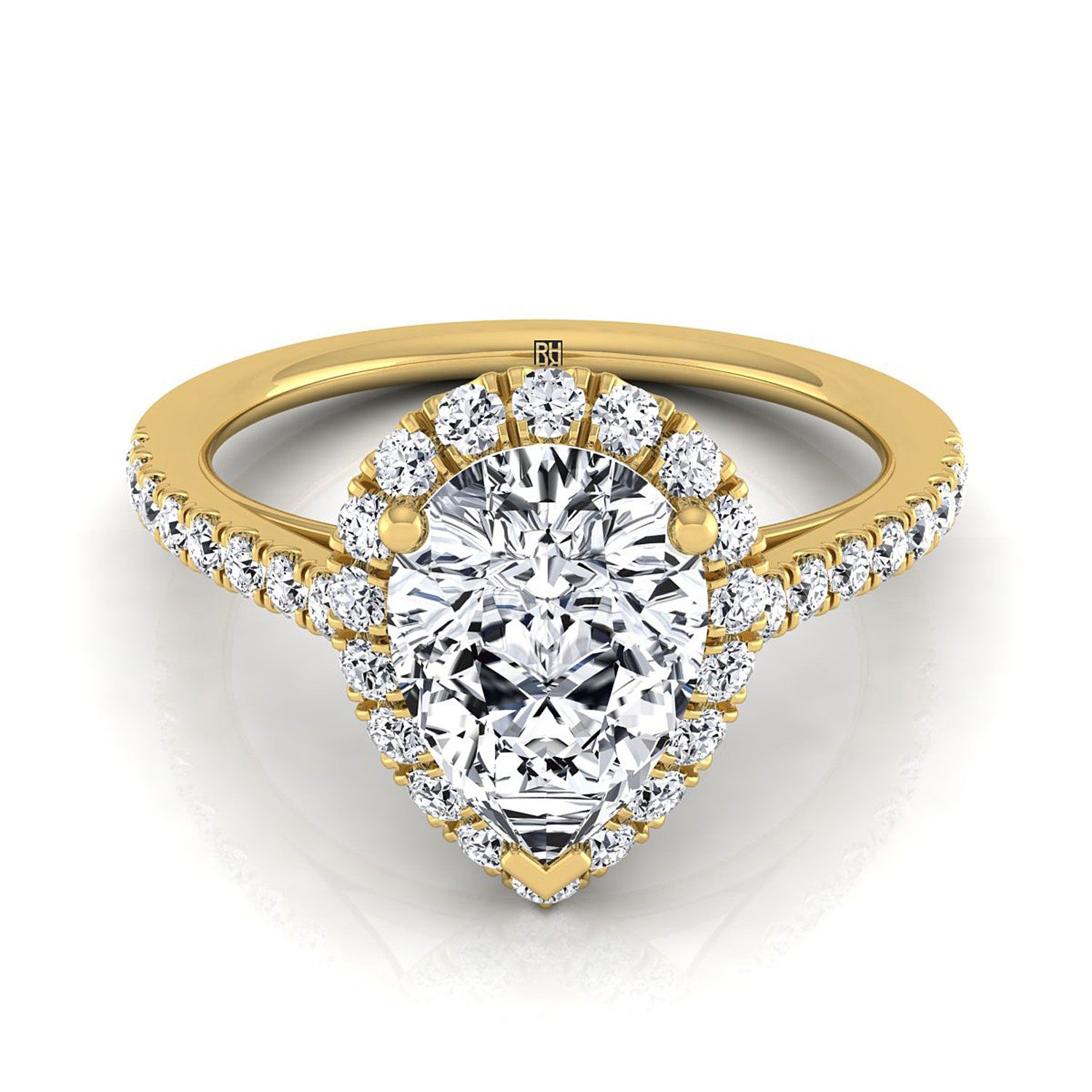 The Dylan petite french pavé halo engagement ring setting, shown in 18K Yellow Gold | RockHer