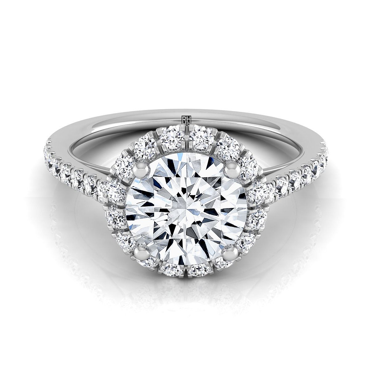 Dylan Select Petite French Pavé Halo Round Lab Diamond Engagement Ring in Platinum | RockHer