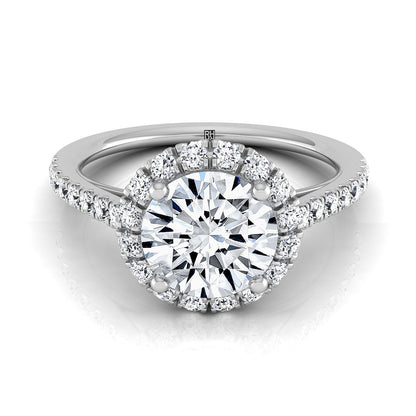 Round Brilliant, Petite French Pavé Halo, in 18K White Gold, pave setting | RockHer