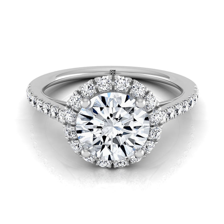 Round Brilliant, Petite French Pavé Halo, in 18K White Gold, pave setting | RockHer