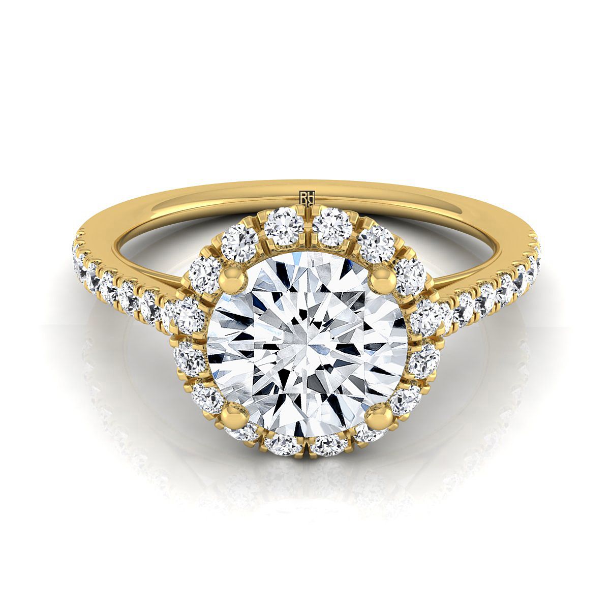 Dylan Select Petite French Pavé Halo Round Lab Diamond Engagement Ring in 18K Yellow Gold | RockHer