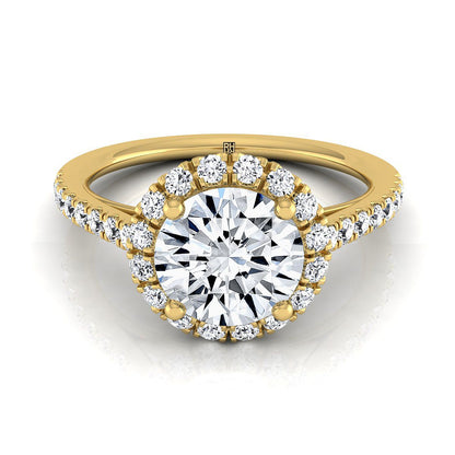 Dylan Select Petite French Pavé Halo Round Lab Diamond Engagement Ring in 18K Yellow Gold | RockHer