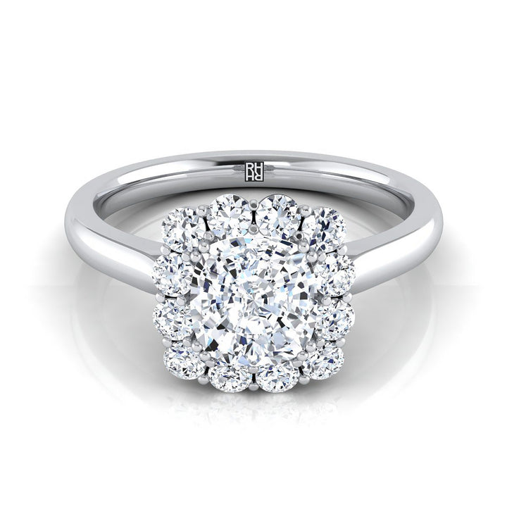 Floral Prong Halo Cushion, in 18K White Gold | RockHer