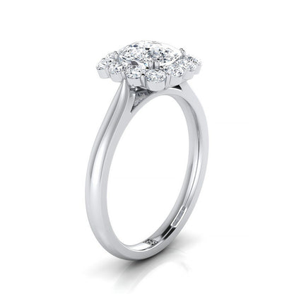 Floral Prong Halo Cushion, in 18K White Gold – side profile | RockHer