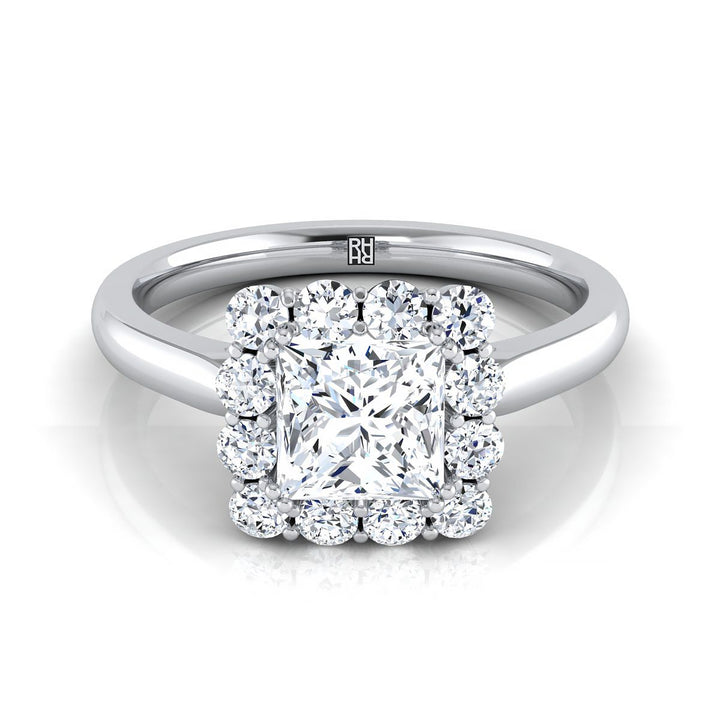 Floral Prong Halo Princess, in 18K White Gold | RockHer