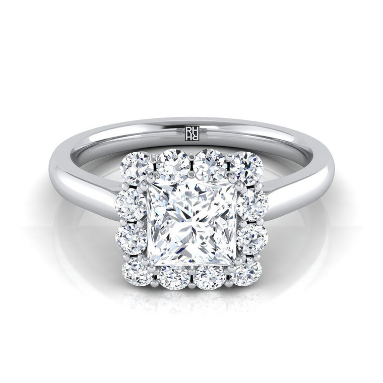 The Guthrie Floral Prong Halo Princess Cut Engagement Ring Setting in 18K White Gold