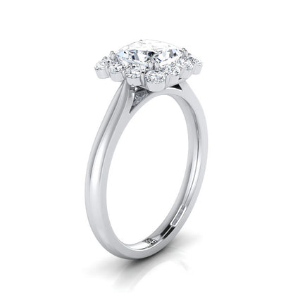 Floral Prong Halo Princess, in Platinum – side profile | RockHer