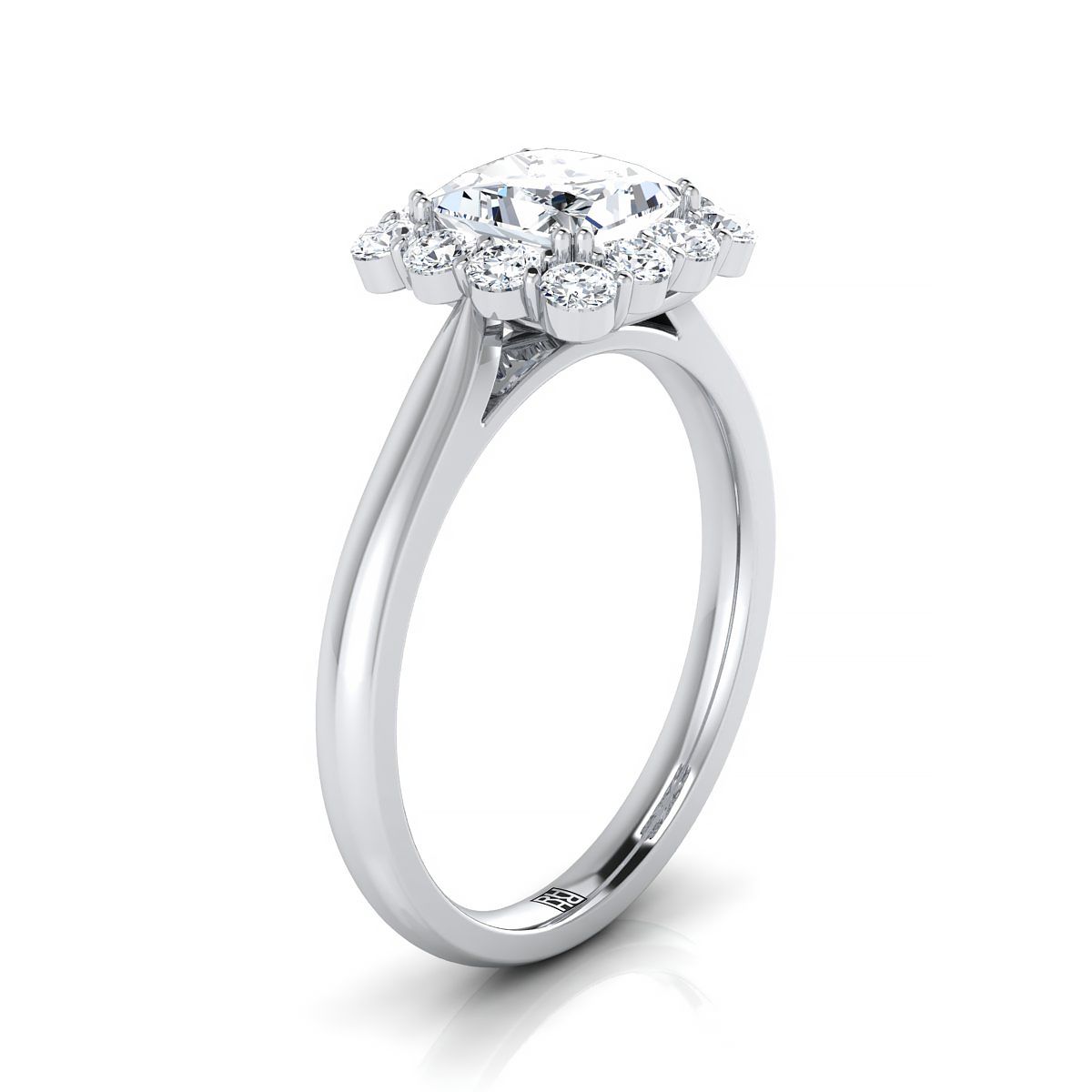 Select Halo styling on The Guthrie princess engagement ring setting | RockHer