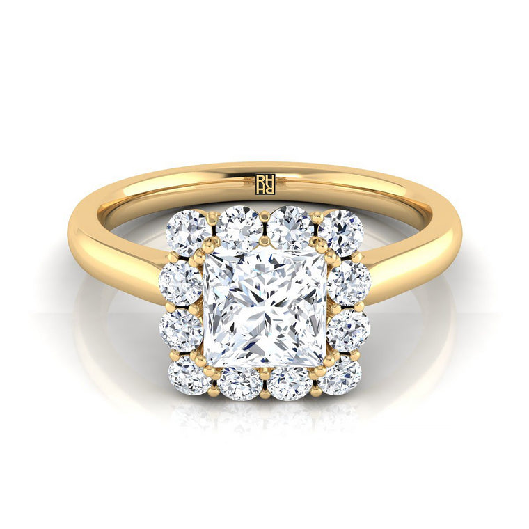 The Guthrie Select Halo Princess Cut Lab Diamond Engagement Ring in 18K Yellow Gold