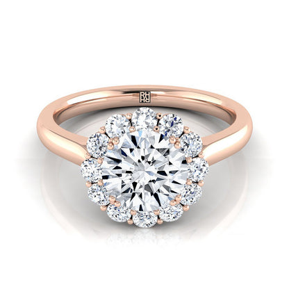 Round Brilliant, Floral Prong Halo Round, in 14K Rose Gold | RockHer