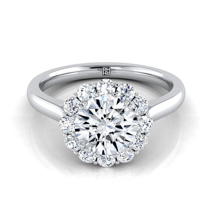 Round Brilliant, Floral Prong Halo Round, in 18K White Gold | RockHer