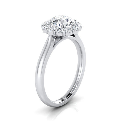 Round Brilliant, Floral Prong Halo Round, in Platinum – side profile | RockHer