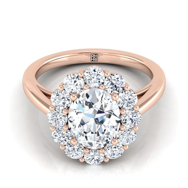 The Faith Floral Prong Halo Oval Engagement Ring Setting in 14K Rose Gold