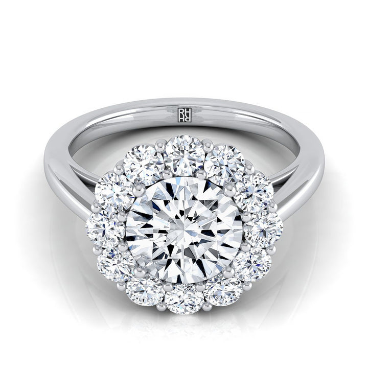 Round Brilliant, Floral Prong Halo Round, in 18K White Gold | RockHer