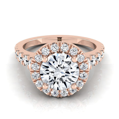 Lucille Select Shared Prong Halo Linear Side Set Round Lab Diamond Engagement Ring in 14K Rose Gold | RockHer