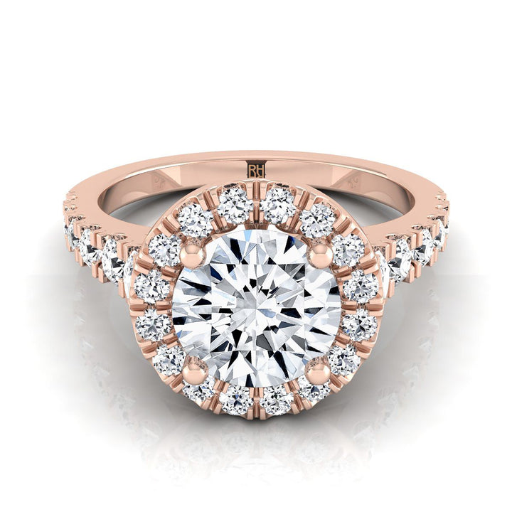 Lucille Select Shared Prong Halo Linear Side Set Round Lab Diamond Engagement Ring in 14K Rose Gold | RockHer